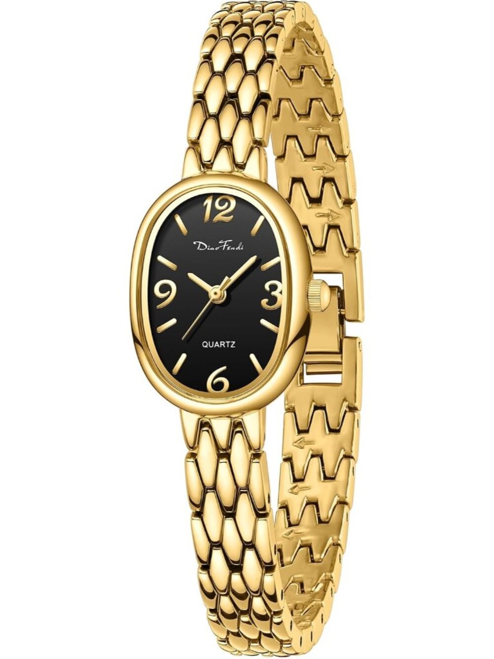 Women’s Gold Black Petite Vintage Oval Japanese Quartz Waterproof Watch